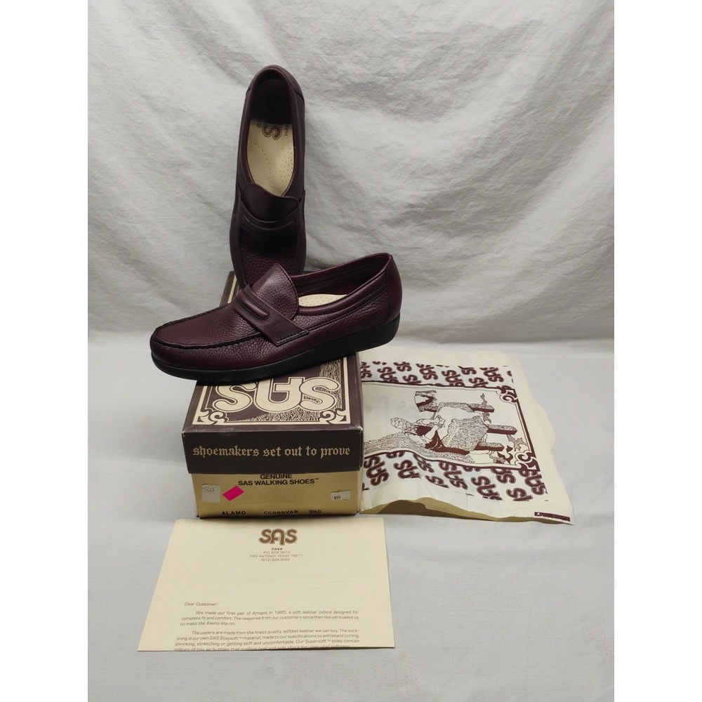 NIB Vintage‎ SAS Genuine Walking Shoes Alamo Womens 9.5 S Cordovan Loafers Slim